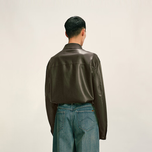 Sketch Men's 2025 Autumn New Arrival Imitation Leather Jacket H-shaped Lapel Short Fit 9P9A13190 001 Black M