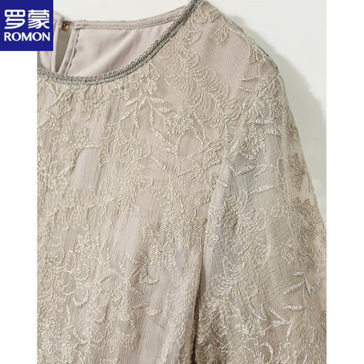 Romon gesticktes High-End-Kleid für Frauen 2025 Sommer Neue Mode Koreanische Version Slim Casual und Vielseitiges Temperament Spitzenspleißen grau m