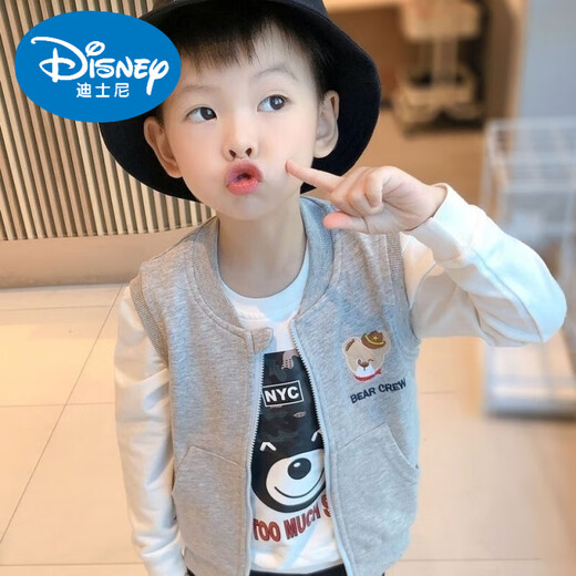 Детский жилет Disney's Spring и осень новый стиль мальчик для мальчика повседневного жилета Top Vest 2025 Летняя модная детская лошадь серая молния 110
