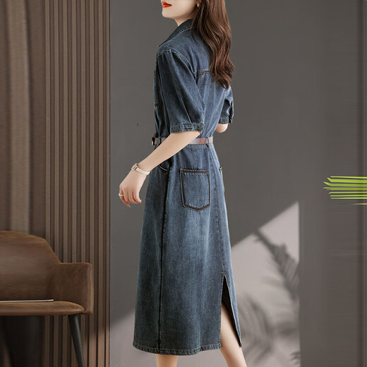 Egeangy Light Luxury Brand Kleid für Frauen 2025 Sommer neuer Stil lässig und High-End-Gefühl locker Bauchbedeckung Rock kurzärärmig Bildfarbe Hemdkragen für Gewicht 105 Jin [Jin entspricht 0,5 kg]