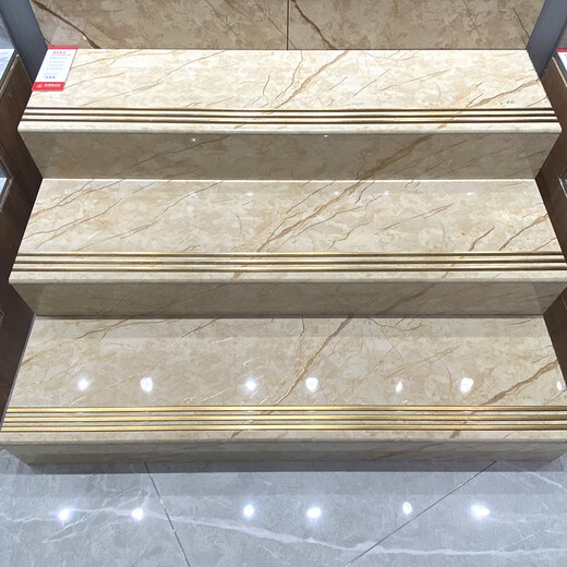 弧边淋釉楼梯踏步瓷砖470x1200防滑大理石地板砖一体原槽镀金梯级 12809-单片不含加工跟运费 470*1200