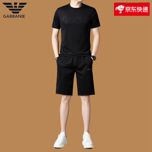 FALAMONE阿玛尼夏季短袖休闲运动短裤套装男2025新款桑蚕丝t恤 白色13601-1 2XL 180码(合适160-170斤)