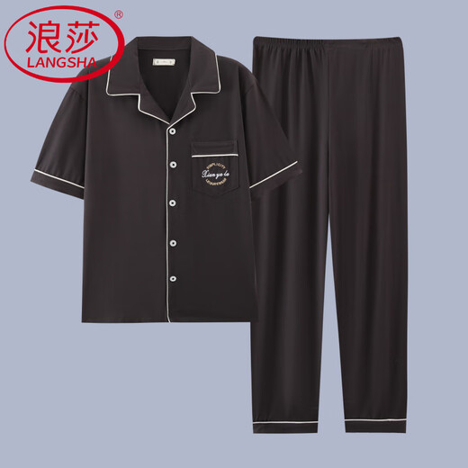 LangSha (LangSha) pure cotton pajamas for men's summer thin short-sleeved trousers home clothes for men's summer teenagers plus size casual suit G3884 blue-short-sleeved trousers 3XL [Suggested 160-190Jin [Jin equals 0.5 kg]]