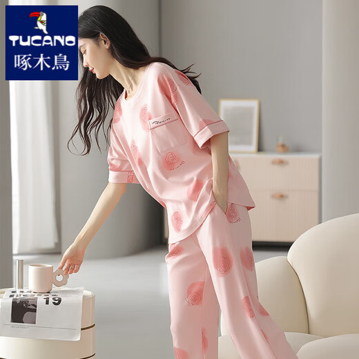 Pajama de año nuevo de carpintero para mujeres en verano Pantalones de manga corta de algodón puro