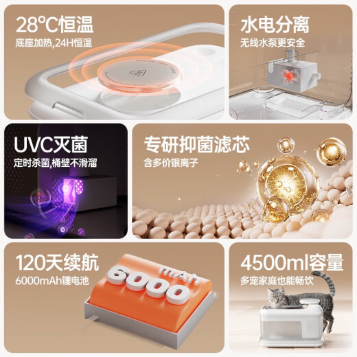 Paixi S7 Katzenwasserspender Konstante Temperatur Erwärmung PET Automatische Kreislauf, ohne Wasserspender Joghurt Maschinenwasserspender, reduzierter plus Weiß + Filterelement 6 Teile