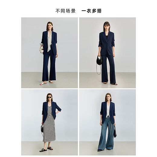 LILY2025 new autumn women's retro temperament three-quarter sleeve waist waist professional commuting high-end suit jacket 411 Navy S