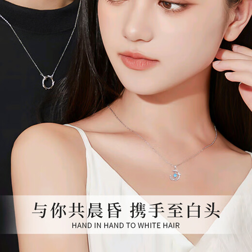 Lao Fengxiang S925 sterling silver couple necklace for men and women, 2025 new pendant, practical birthday gift, shipped by JD.com *Same day/next day - Eucalyptus globulus and bird couple necklace