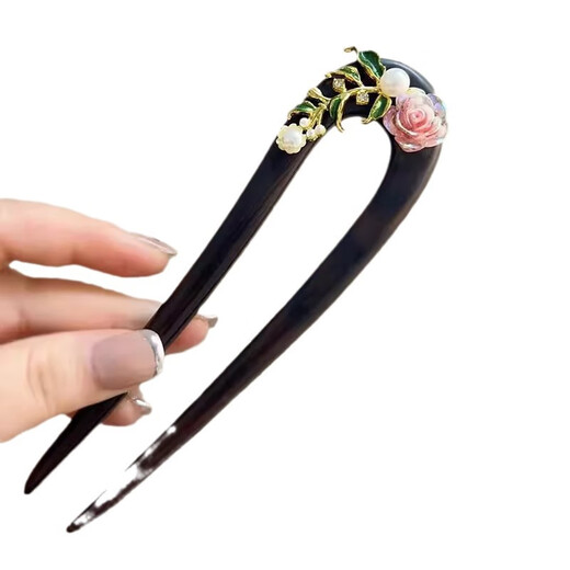 Shiyun New Chinese Style Retro U-shaped Hairpin - Wooden U-shaped Double Hairpin Flower Hairpin Daily Hairpin Ancient Style Hanfu Cheongsam