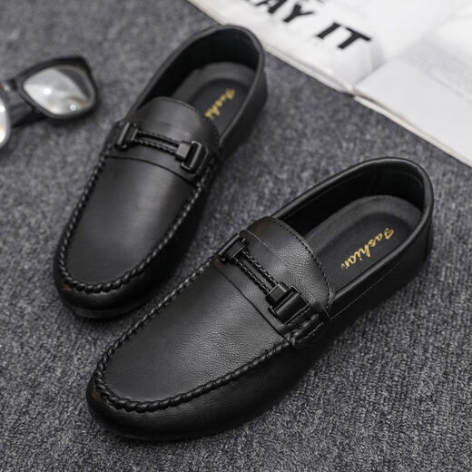 Prince Yierkang ist ein echter Modetrend Herbst Leichtes Männer lof Bean-Schuhe Einfacher koreanischer Stil Non-Rutsch-Männerschuhe kleine Lederschuhe D878 Black 39