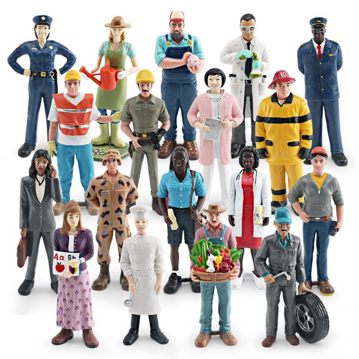 18 Arten von simulierten Puppenmodels Lehrerin Koch Koch Auto Reparaturärzte Doktor Feuerwehrkrankenschwester Ornamente Kinderspielzeug T15865 Chef 73g