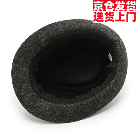 Trendy and charming autumn and winter men's top hat, middle-aged and elderly large-brimmed hat Korean version solid color woolen hat retro British casual hat top hat black