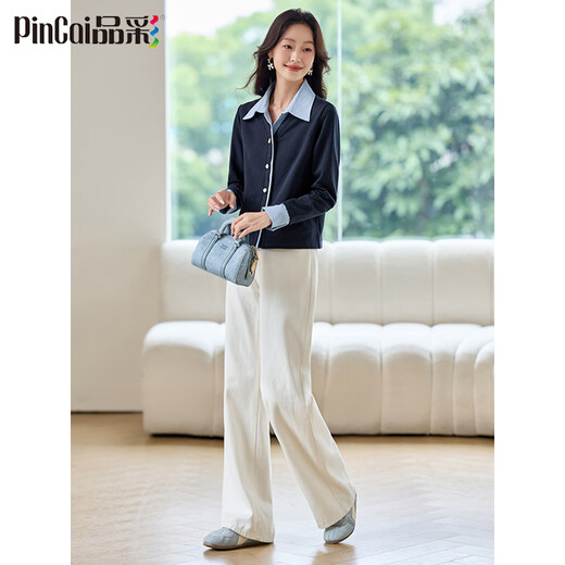 PinCai long-sleeved shirt for women, contrasting color design, fake two-piece shirt, layered style top P53S046