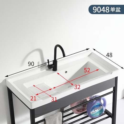 Balconie Évier à main bassin de lavage en céramique Basin en acier inoxydable Basin à linge avec banc de planche à laver Ultra-Deep Washing Tank 1048 Basin unique avec drainage