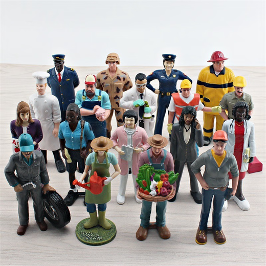 18 Arten von simulierten Puppenmodels Lehrerin Koch Koch Auto Reparaturärzte Doktor Feuerwehrkrankenschwester Ornamente Kinderspielzeug T15865 Chef 73g