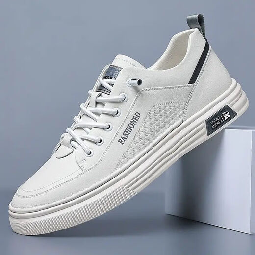 Prince Yierkang 2025 spring and summer new men's shoes, gold plate shoes, breathable white shoes, men's casual fashionable leather shoes, men's casual shoes, 23901 white sports shoes size 42 standard sports shoes size