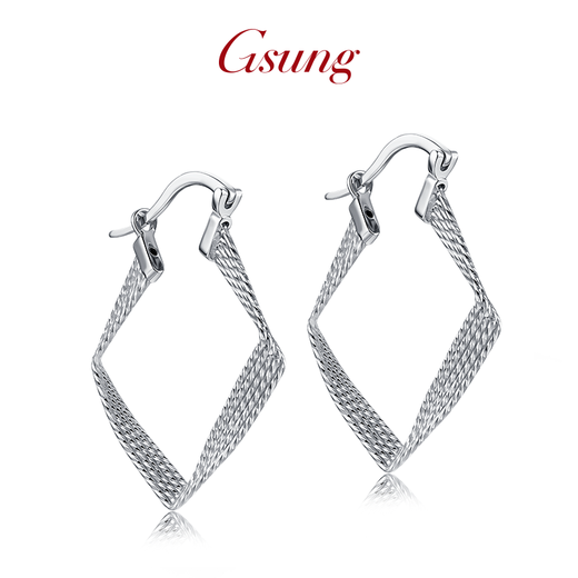 GsunG platinum rhombus earrings for women, new PT950 fashionable pure platinum square earrings as a Chinese Valentine's Day gift for my wife. Rhombus earrings, about 5.3 grams, 2.4 cm inner diameter, pre-ordered