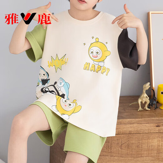 Yalu Little Milk Dragon Kinderpyjamas Junge Kurzschläfe reine Baumwolle Sommer dünne Jungen Cartoon mittelgroße Kinder Klimaanzug Anzug Set [reine Baumwolle] 693 Chinchilla M 100c 8 Größe Größe 90-103 Gewicht 30jin [Jin gleich 0,5 kg]