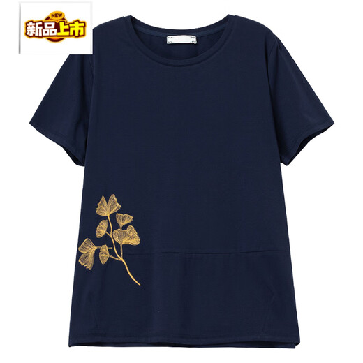 Chujing 2025 Nouveau t-shirt à manches courtes pour femmes en été de grande taille de ventre décontracté et mince d'âge moyen et de personnes âgées broderie Moss Green [6219 modèles] l 100-115jin [Jin est égal à 0,5 kg]