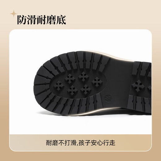 Annil (Annil) boys' leather shoes 2025 new performance small leather shoes children's leather shoes black medium and large children's black leather shoes boys 2477 black 35 inner length 22.6cm/foot length 21.6-22cm