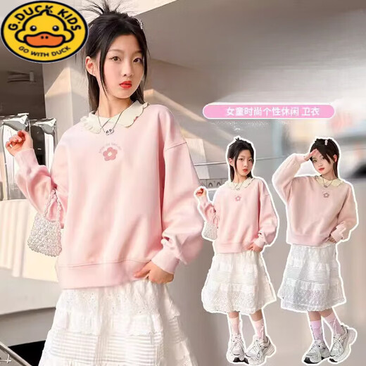 G.DUCKKIDS女童卫衣新款2025春秋季圆领卫衣公主可爱中大童上衣单件潮流时尚 小花卫衣 140 cm 建议身高1.25-1.35米