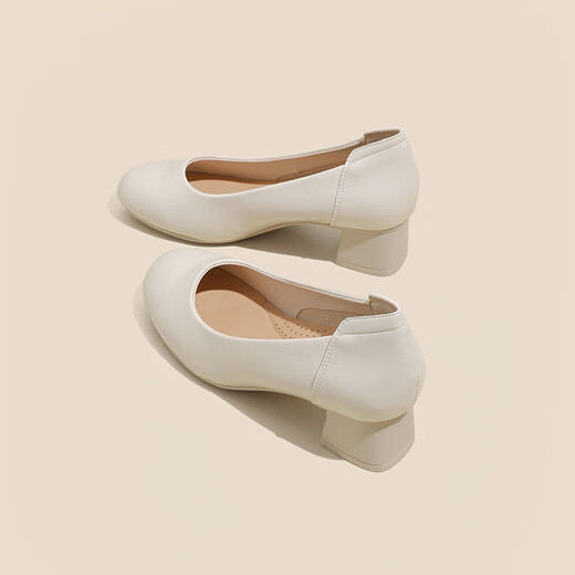 
Dadong (dusto) light-mouthed shoes women's shoes 2025 spring new simple and fashionable round toe hooded feet commuting mid-heel single shoes 1049 beige 34