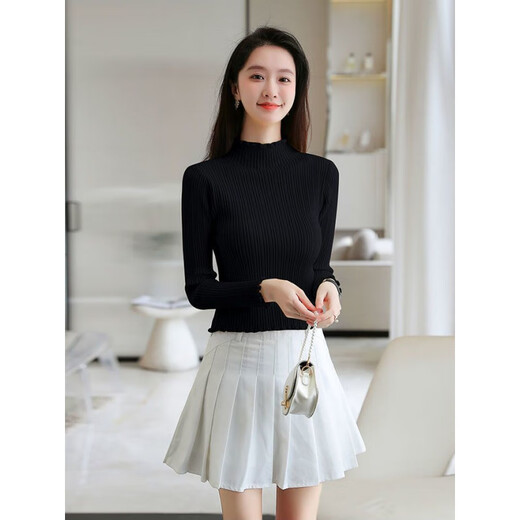 EDJCVTT Half turtleneck pullover sweater for women 2025 spring, autumn and winter new style sweater, fashionable, slim, slim bottoming shirt, white M, recommended 85-95Jin Jin is equal to 0.5 kg