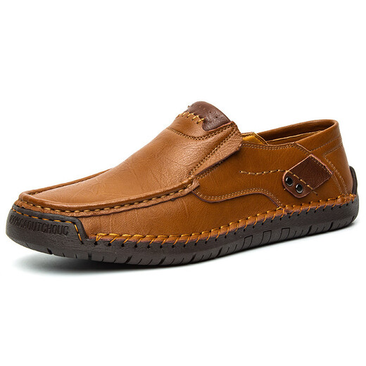 Gy Jinlilai zapatos para hombres cosidas a mano para hombres con zapatos casuales al aire libre con un pie plano de cuero plano mocasines de gran tamaño 9916 marrón oscuro 39
