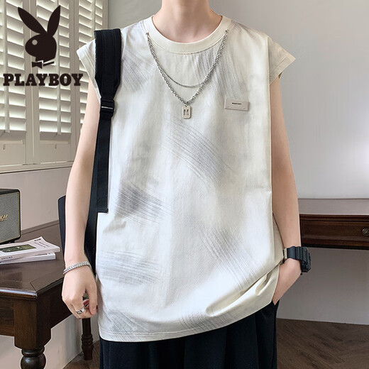 花花公子（PLAYBOY）美式无袖t恤夏季新款潮牌宽松感背心青少年休闲渐变印花坎肩 9227紫色 XL 约100-120斤可穿