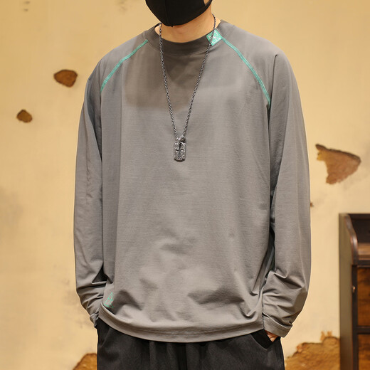 Ten Cranes Autumn thin quick-drying long-sleeved T-shirt men's outdoor cycling clothing sunscreen ice silk Solona cool sports top dark gray (thin quick-drying sunscreen long-sleeved T-shirt) XL (150-170Jin Jin equals 0.5kg)