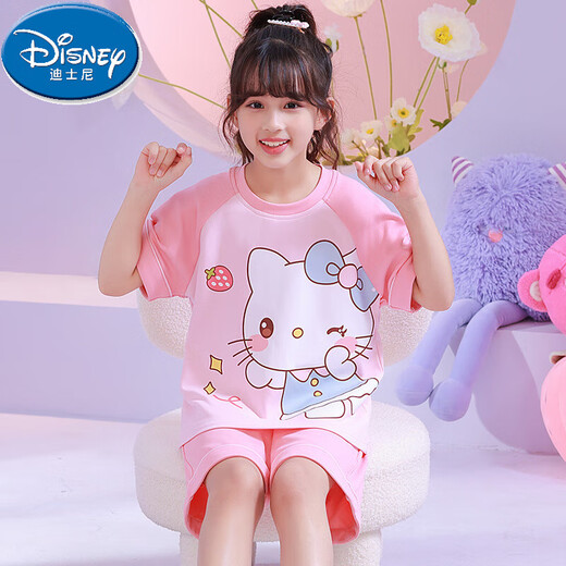 Disney children's pajamas pure cotton short-sleeved summer thin beaver loppy cartoon little girl home suit 6627# dinosaur 170 size 10 height (110-120cm)