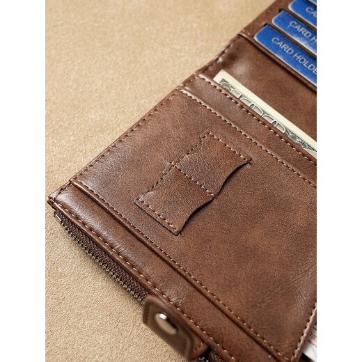 Kangaroo high-end travel passport bag genuine leather texture wallet outdoor leisure men and women retro oil wax simple passport clip air ticket oil wax leather brown color [anti-theft brush]
