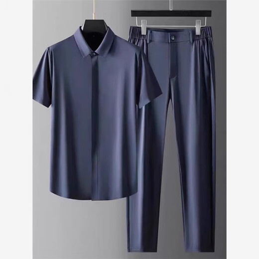 
JEEP SPIRIT Jeep Men's Hong Kong Style Light Luxury Gentleman Non-scalding and Anti-wrinkle Summer High-end Business Ice Silk Quick-Drying Short-Sleeve Shirt Hair 9903 Gray Set L 90-115Jin [Jin equals 0.5 kg]
