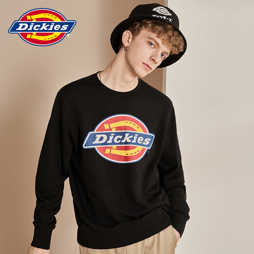 Dickies圆领卫衣LOGO印花情侣四季款全棉毛圈布圆领套头上衣7059 黑色12596 炫彩镭射大logo-男女 XS