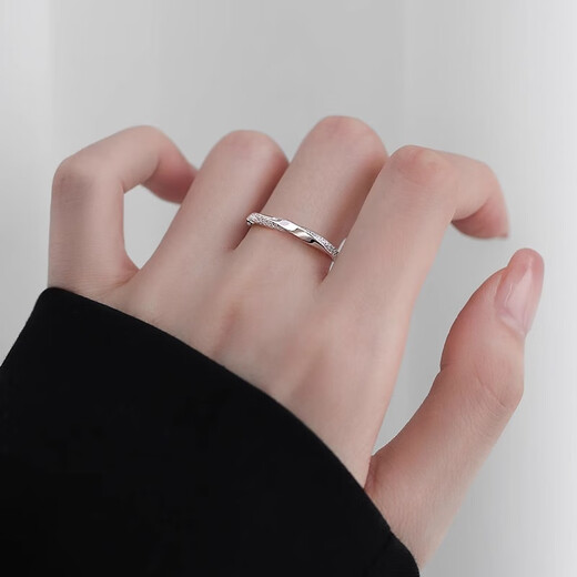 Mondele Fashion Ring Möbius Ring S999 Silver Light Luxury Index Finger Ring Open Ring Niche Design Ring 999 Silver Möbius Ring Nail Sand Style