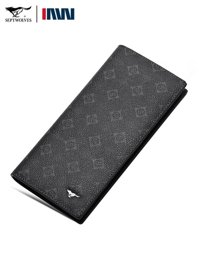 Seven Wolf genuine leather men's long wallet trendy wallet business youth wallet high-end fashion multifunctional men's card bag black
