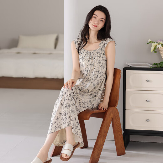 Nightgown for ladies 2025 new summer cool modal pajamas with chest pads for summer, high-end and sweet, super soft to wear [XX-12003D] Women's style with chest pads for florals M (recommended 80-100Jin [Jin equals 0.5 kg])