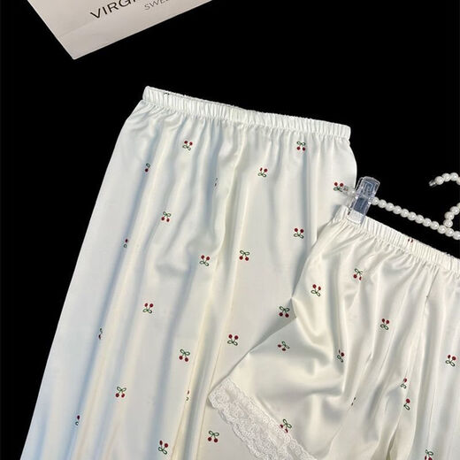 UKUHPKins小樱桃蕾丝边睡衣女夏季三件套短袖短裤长裤家居服薄 LW-9214【短袖短裤】 M 【建议80-100斤】
