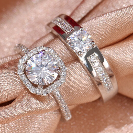 Nianfu wedding rings, simulated fake rings, wedding props, diamond ring openings, adjustable Chinese Valentine's Day gift, couple rings, 2 rings + 2 single ring boxes