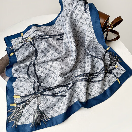 Fashionable new sun protection and breathable herringbone small square scarf rope tassel pattern versatile scarf women's scarf wholesale RZ6549-blue