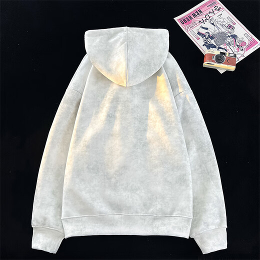 VUUG American retro tie-dye autumn and winter casual loose couple heavyweight men's hooded sweatshirt for men white XL