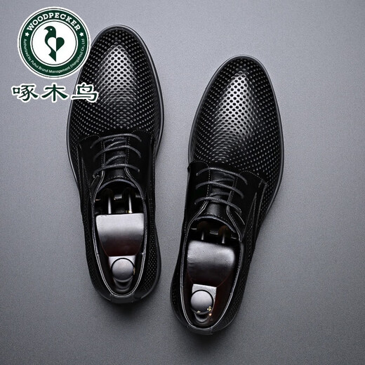 
Woodpecker head layer cowhide men's sandals summer genuine leather hollow leather shoes business casual height-enhancing British lace-up men's shoes 9928 black hollow sandals 44