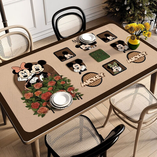 Placemat light luxury high-end Mickey Mouse cartoon dining table mat oilproof waterproof free desktop protective pad desk mat light C6636 [Super soft ecological leather] coating oilproof 70*140cm