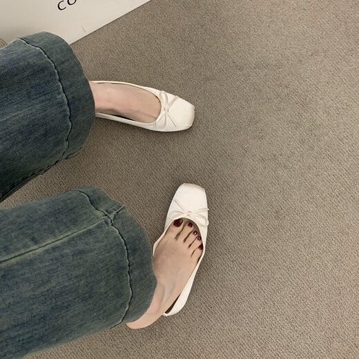 
Lekali light mouth soft sole single shoes for women 2025 new pleated design ballet shoes French beautiful bow evening shoes off white about 3cm 38