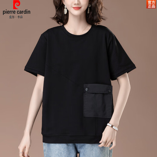 皮尔卡丹（pierre cardin）加肥加大码短袖t恤女士夏薄款棉宽松中年妈妈棉汗衫白色上衣 白色KSP-9896款 L 适合100-120斤