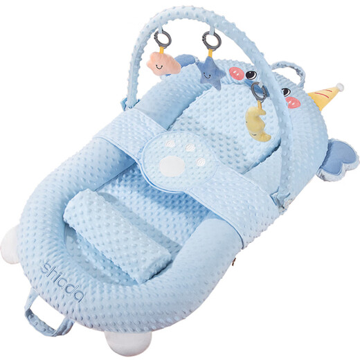 Xin'an's bed, middle bed, baby, newborn baby, anti-shocking and comforting the slope sleeping mat on the bed, bionic floor-to-ground wake-up artifact, gift box - small elephant bed + slope pad + toy stand + palm [Odd to buy and order to get a special cool mat for the middle bed]