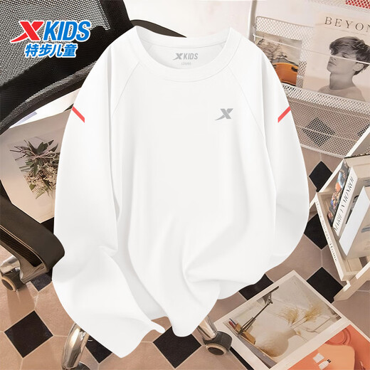 Xtep Children's Clothing Children's Outdoor Sunscreen Long Sleeve 2025 New Boys Casual Quick-Drying Tops Loose Breathable Clothes Pearl White 170