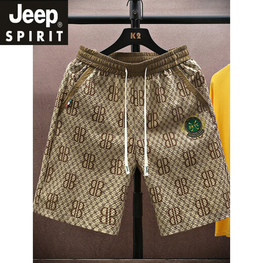 Jeep Spirit Jeep Sommer Ice Silk Casual Shorts Herren trendige Basketballhosen Lose und coole Crop Hosen Beachhose Herrenkleidung AY831 Black L (ca. 105 ~ 120 Jin [Jin gleich 0,5 kg] kann getragen werden)