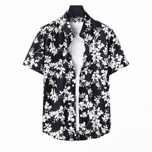 Kazuki Kuraishi Brand tendance à la mode nouvelle chemise à manches courtes à manches courtes en noir et blanc à moitié à manches à manches en vrac de chemise hommes décontractée Black XL (130-150jin [Jin est égal à 0,5 kg]))