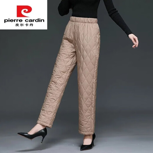 Pierre Cardin 2024 Winter Down Cotton Pants Women's Thickened Middle-aged and Elderly Loose Outerwear Slim High Waisted Versatile Straight Leg Mom Pants Khaki XL 115-130Jin Jin is equal to 0.5 kg
