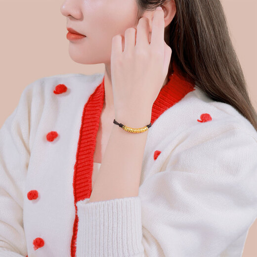 Chao Acer entwined gold ancient gold bracelet for women, hammer pattern pure gold bracelet, New Year gift for boyfriend and girlfriend, price 5.25g, black brown rope length about 15cm+